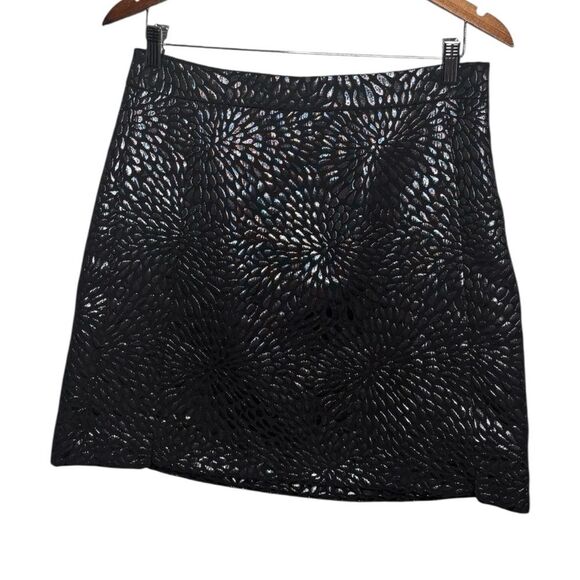 NWT Loft Skirt Black Embossed Metallic A-Line Mini Size 6 - Picture 2 of 8